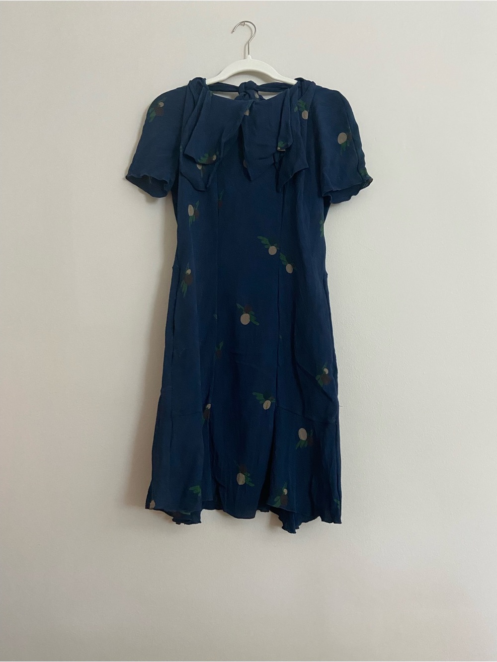Marni Navy Blue Short-Sleeve Bow Dress with Subtle olives